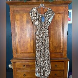 LIL BETTER Leopard Print Off the Shoulder Maxi Dress